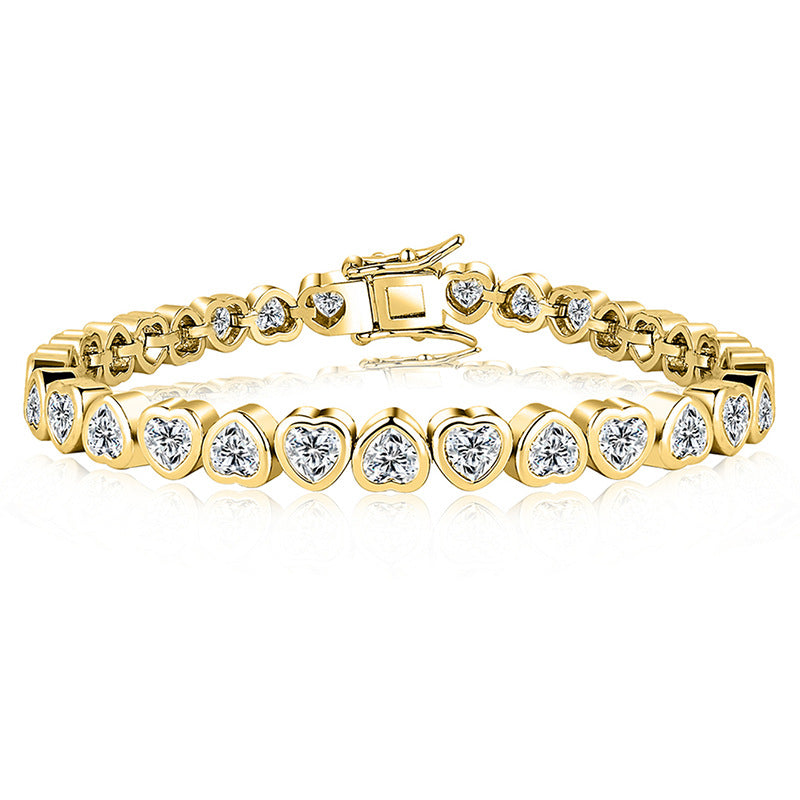 Romantic Trimmed Heart Shape 3A Zirconia Love Bracelet Copper Electroplated Gold Fashion Trendy