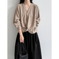 High-Perception V-Neck Pleated Knot Waist-Cinching Blouse for Women, Relaxed Commute Top