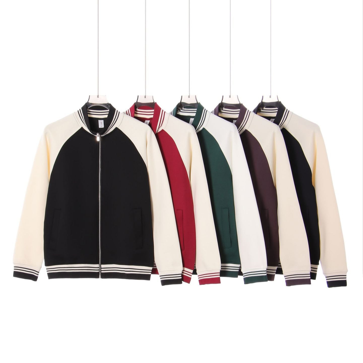 Stand up collar contrasting zipper jacket