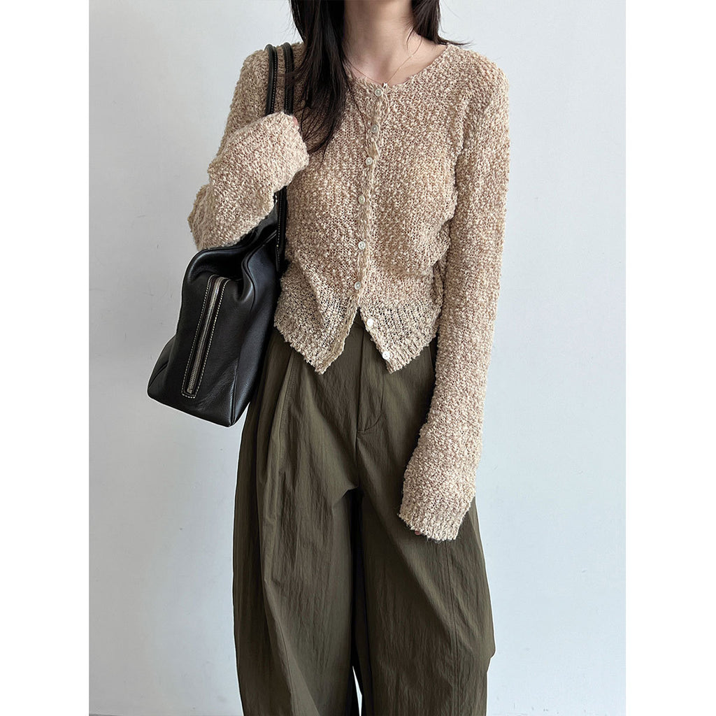 Deer West Circle Knit Wool Cardigan for Women Autumn New Hollow-Out Slimming Top